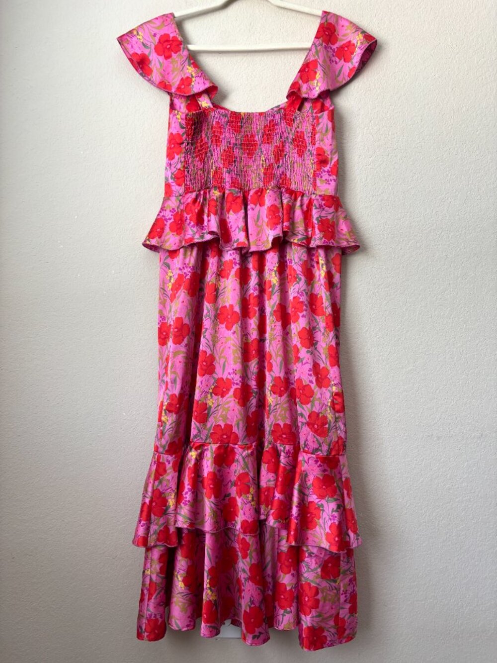 Show Me Your MuMu Pink + Red Floral Ruffle Midi Dress - Picture 9 of 12